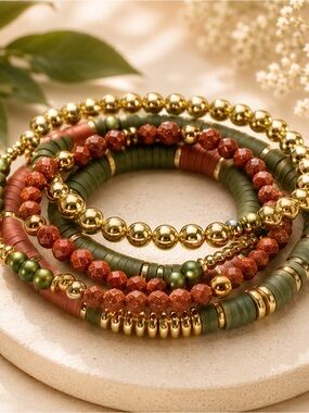 14K Gold Plated Goldstone Custom Bracelet Stack - Set of 5